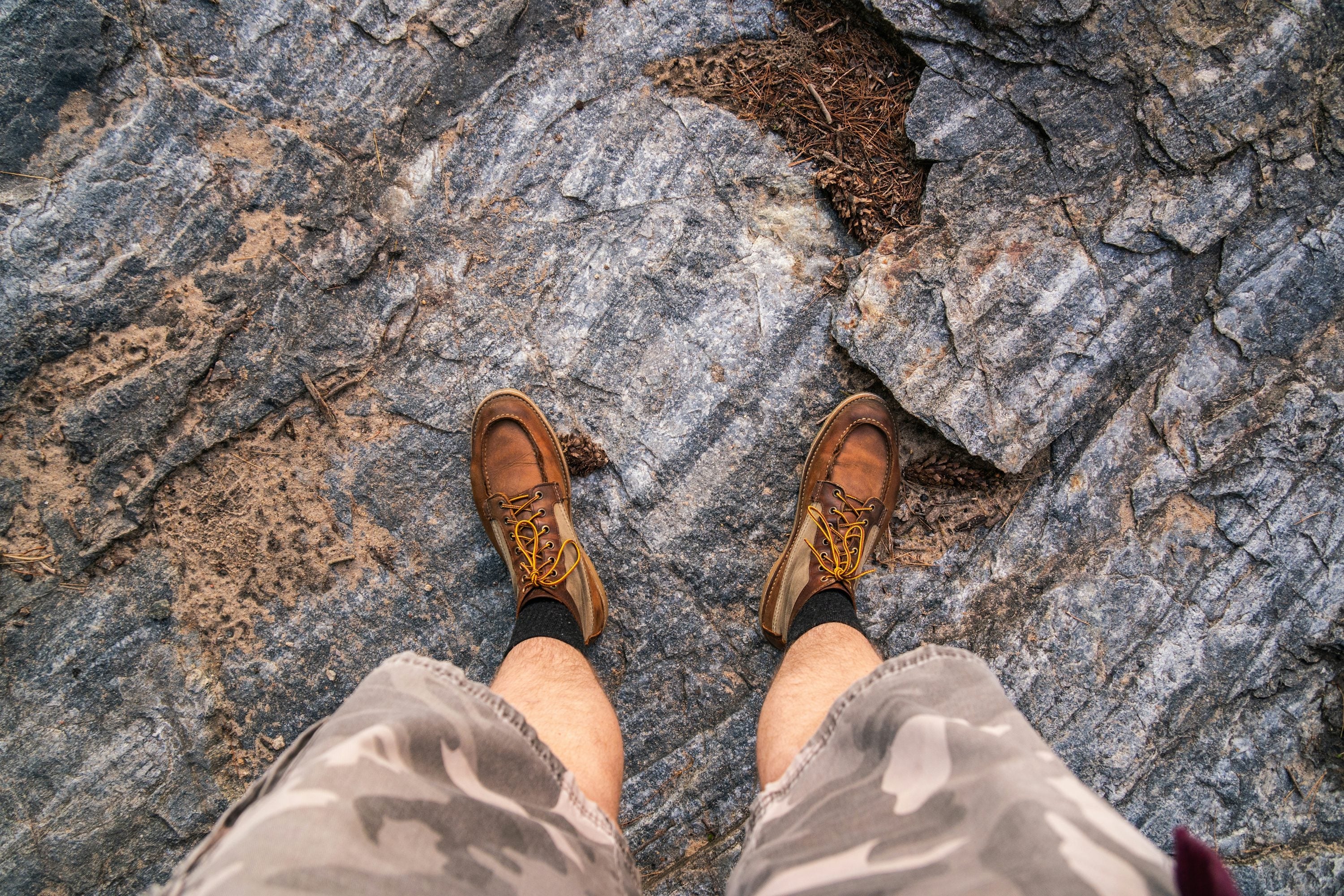 Red Wing Heritage boots on rocky terrain, Altoona WI — photo by Jake Banasik
