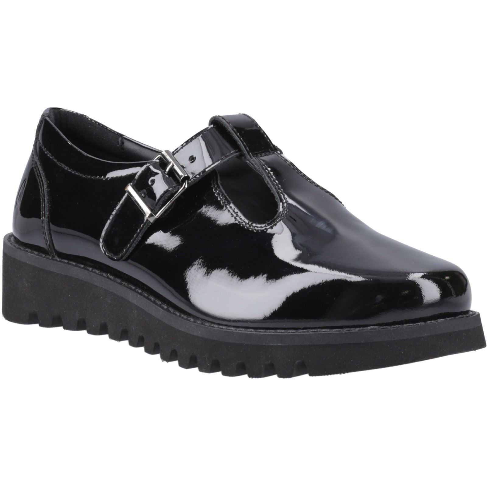 Hush Puppies Florrie T-Bar Leather Youth Girl's Black Shoes