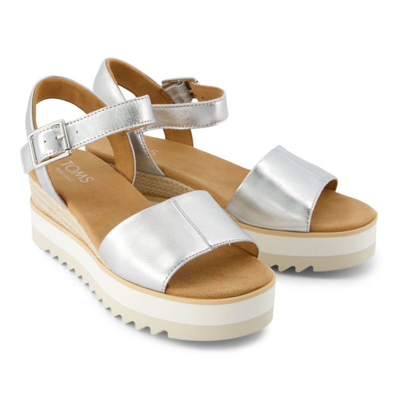 TOMS Diana Leather Women's Silver Wedges