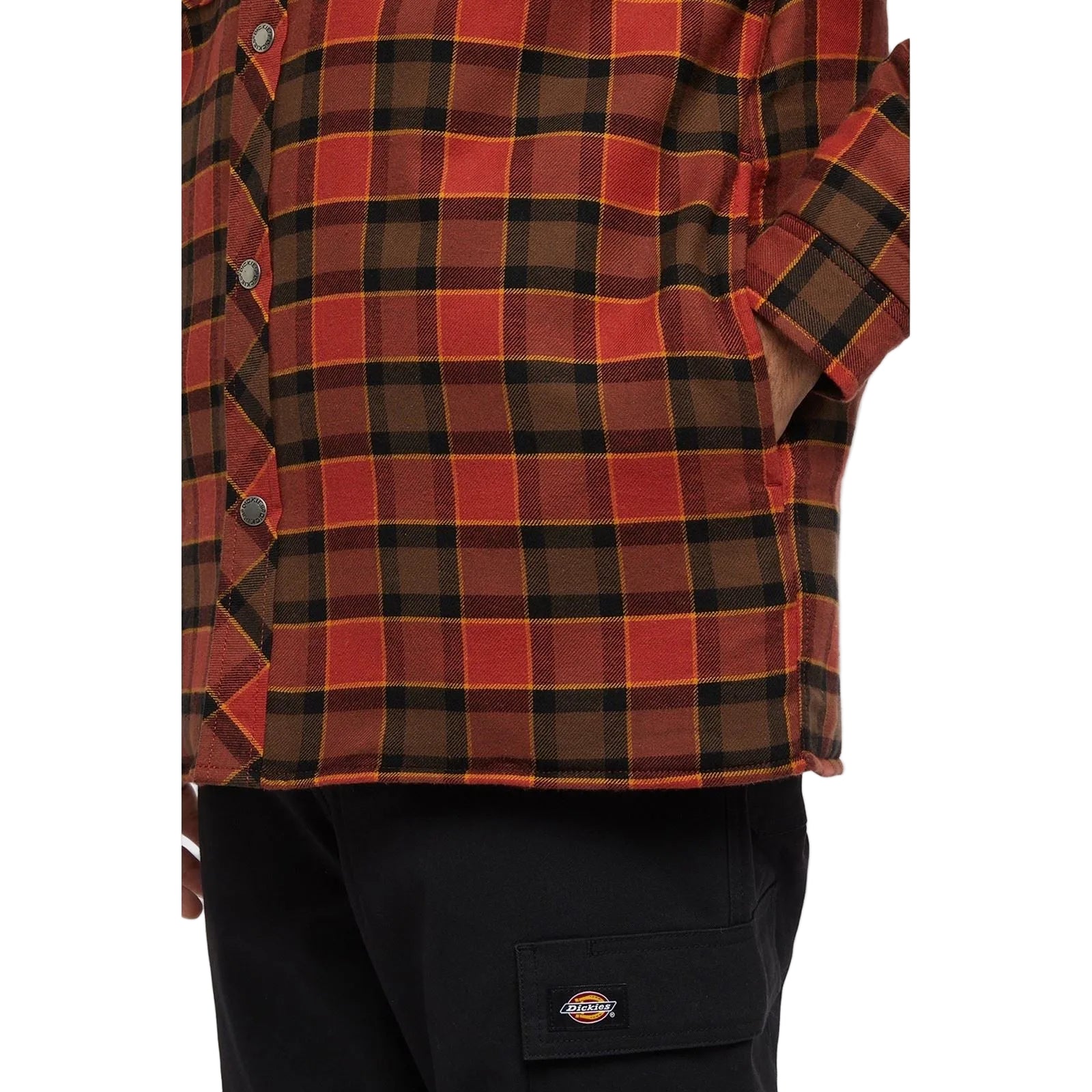 Dickies Fleece Hooded Flannel Shirt Men's Red Shirt Jacket
