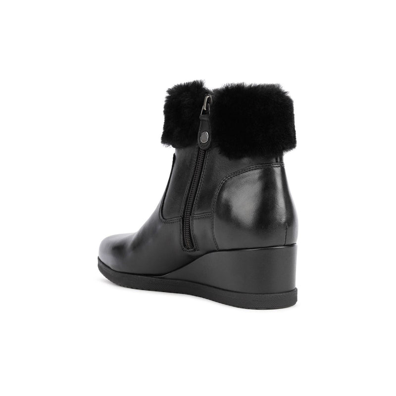 Geox Anylla 80% Leather Bovine Nappa-20% Leather Real Fur Women's Black Boots