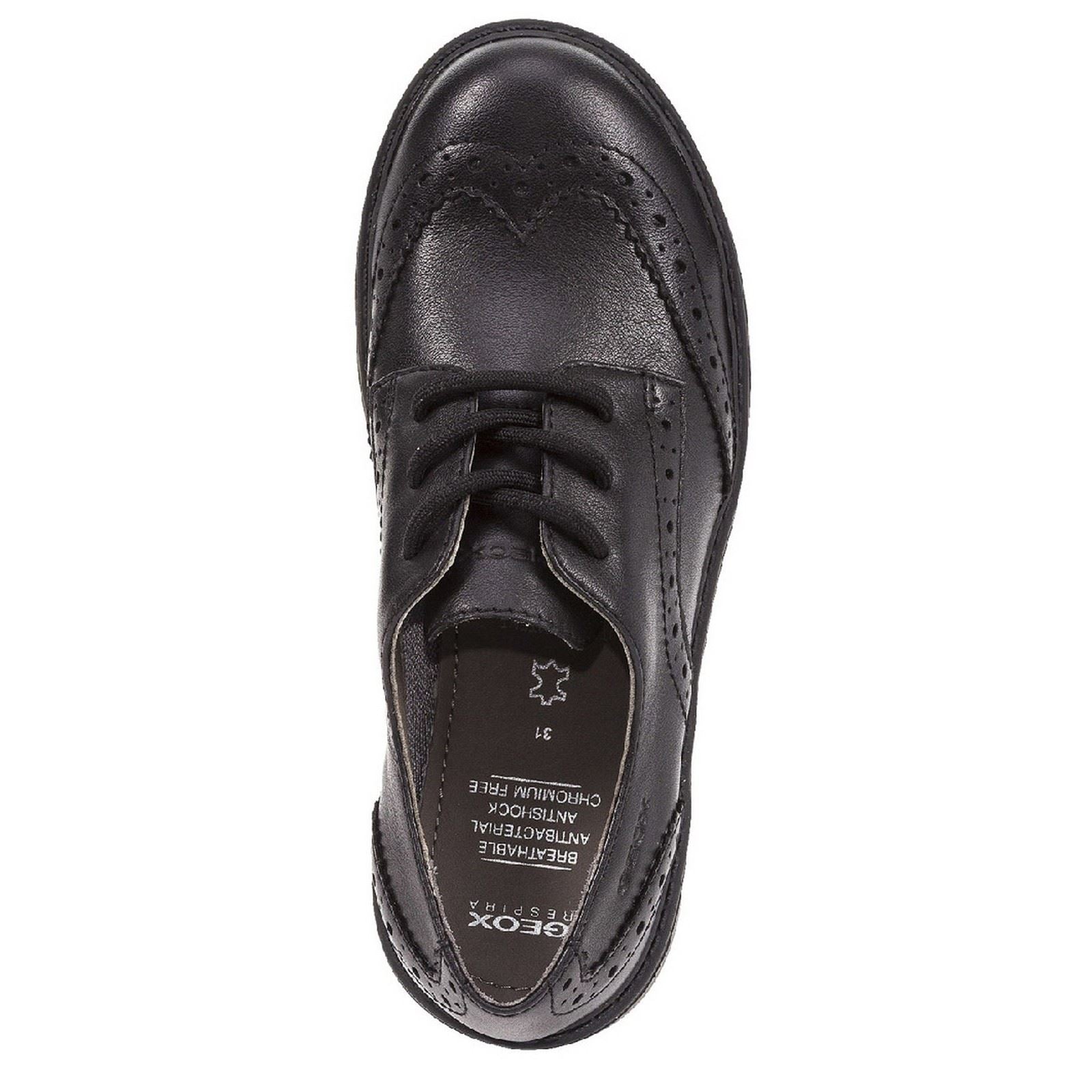 Geox J Casey G. N Leather Girl's Black Lace-Up Shoes