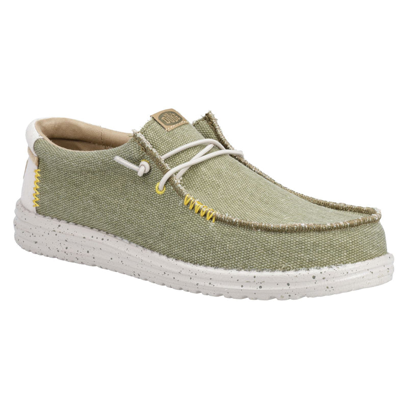HEYDUDE Wally Coastline Canvas Men's Olive Boat Shoes