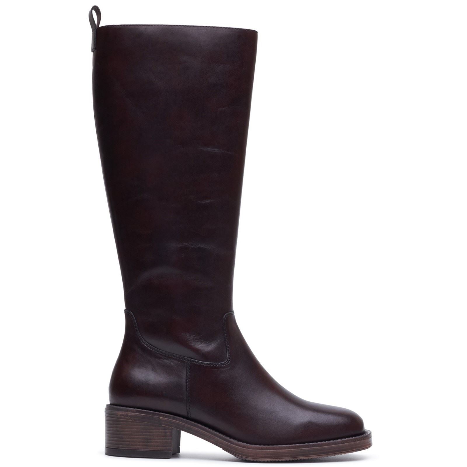 Hush Puppies Antonia Long Leather Women's Chocolate Heeled Knee High Boots