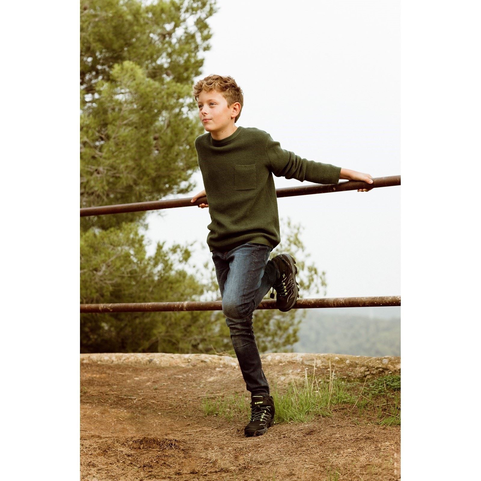Hi-Tec Blackout Mid Polyester Boy's Black/Lime Hiking Boots