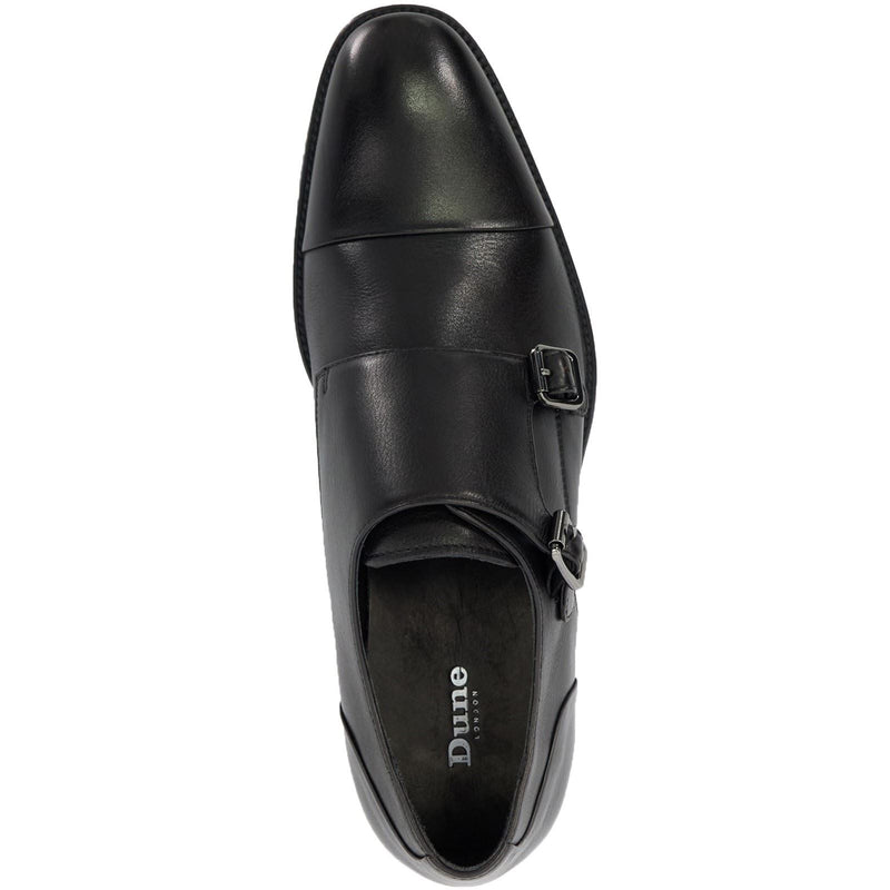 Dune Satchin Leather Men's Black Double Monk Shoes