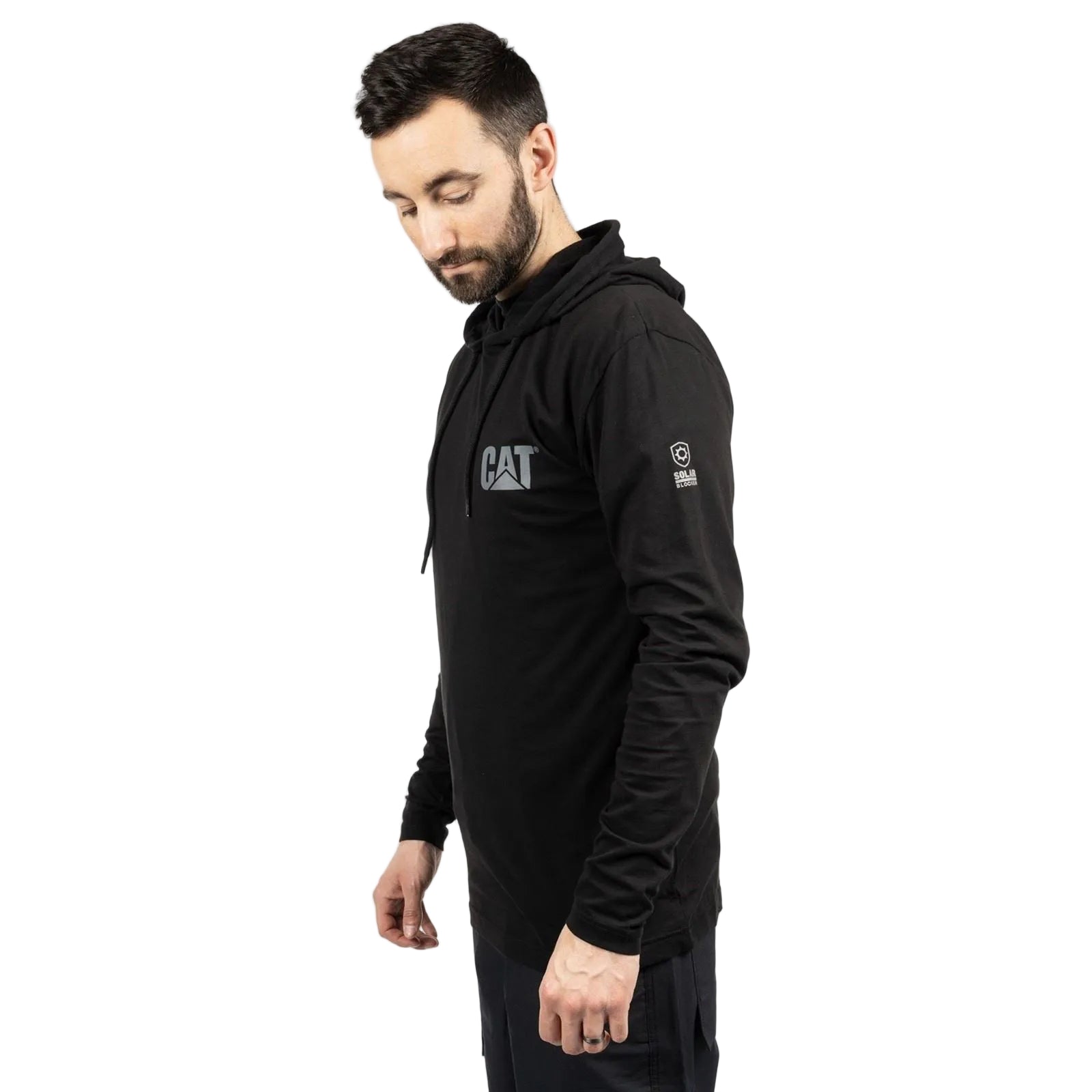 Caterpillar Hooded Long Sleeve Cotton Men's Black T-Shirt