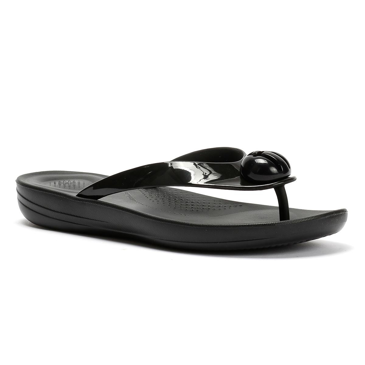 FitFlop Iqushion Glossy Button Women's Black Flip Flops