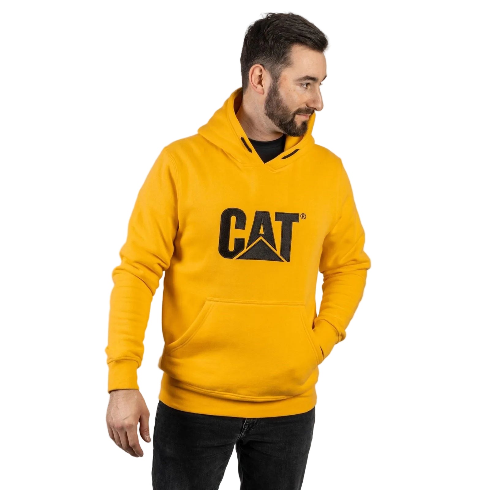 Caterpillar Trademark Cotton Men's Yellow Hooded Sweatshirt