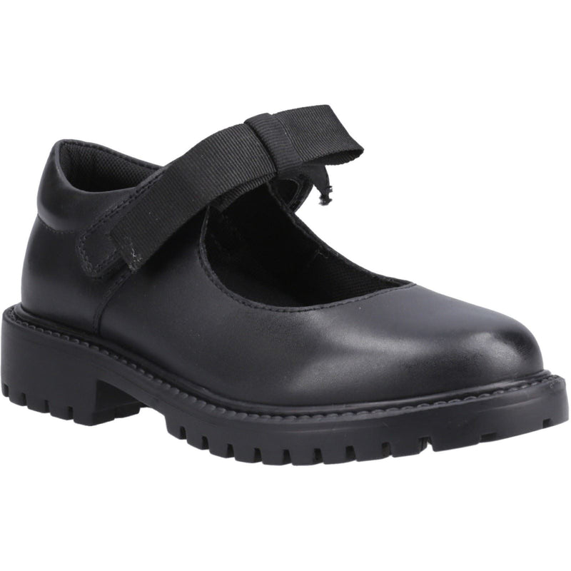 Hush Puppies Astrid Bow Leather Youth Girl's Black Shoes
