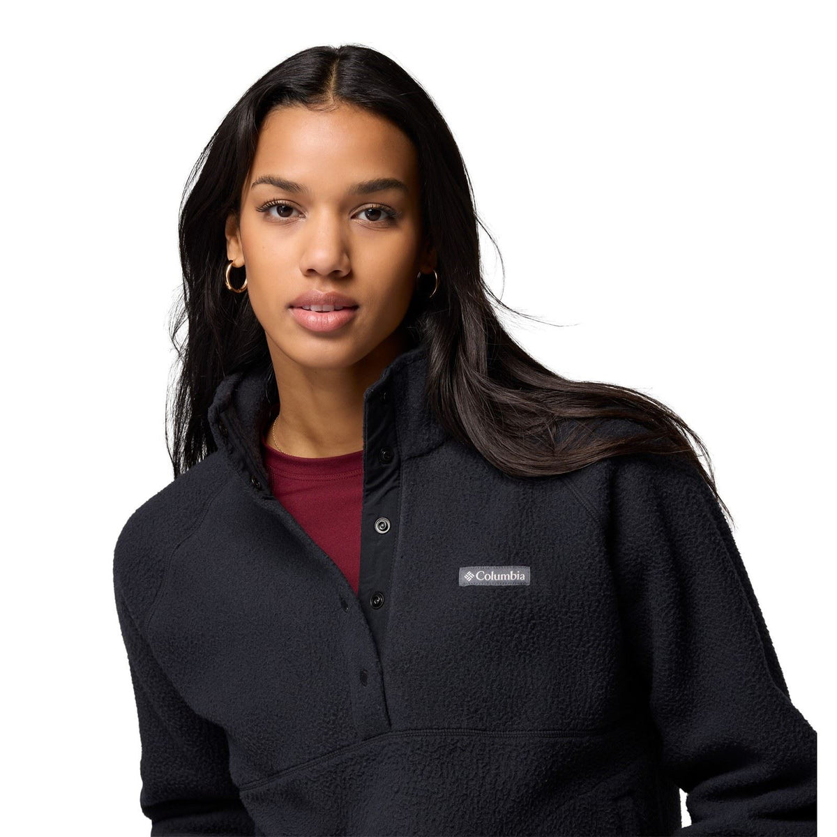 Columbia Jasper Ridge Pebbled Fleece Half Snap Polyester Women's Black Fleece Pullover