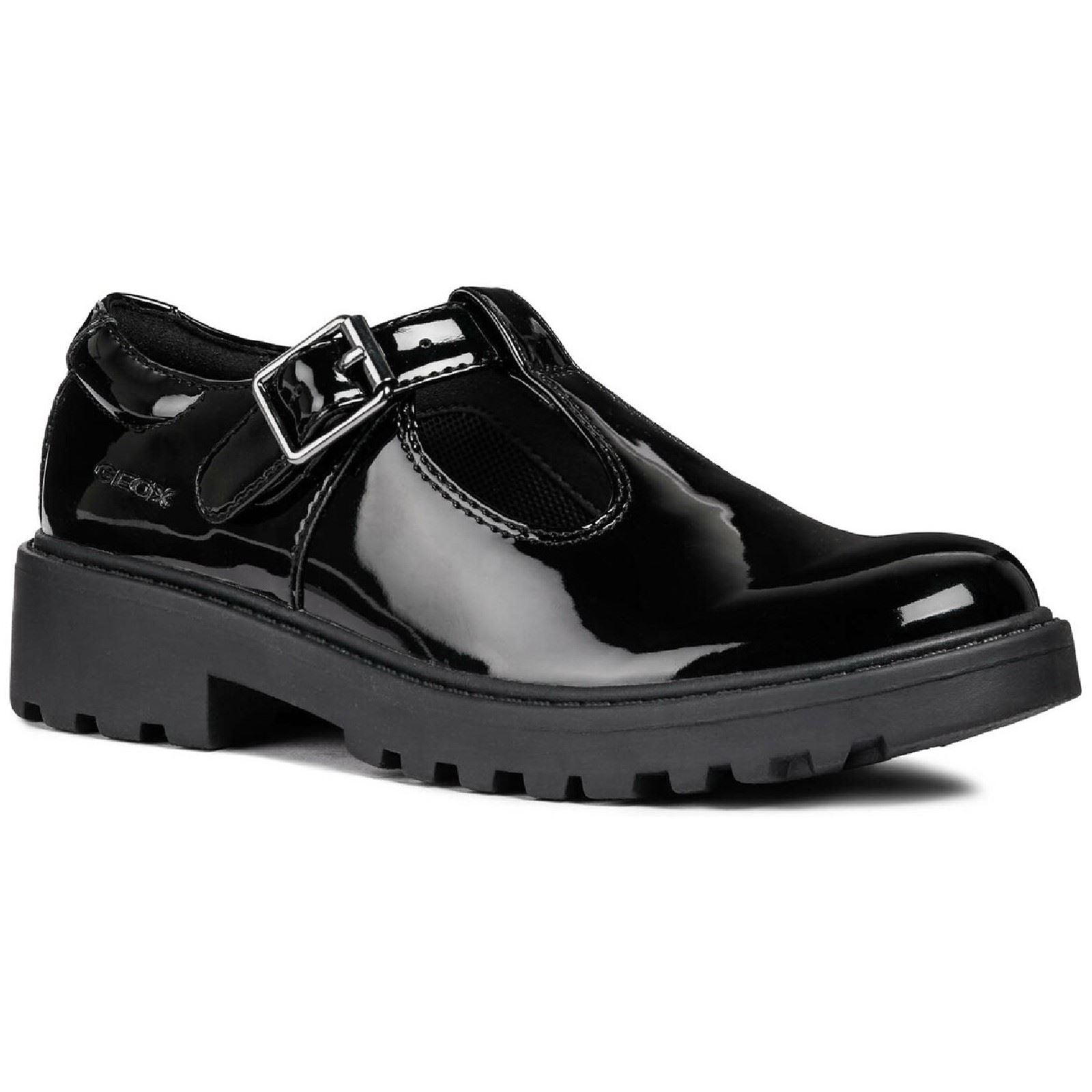 Geox J Casey G. E Leather Black Patent Shoes