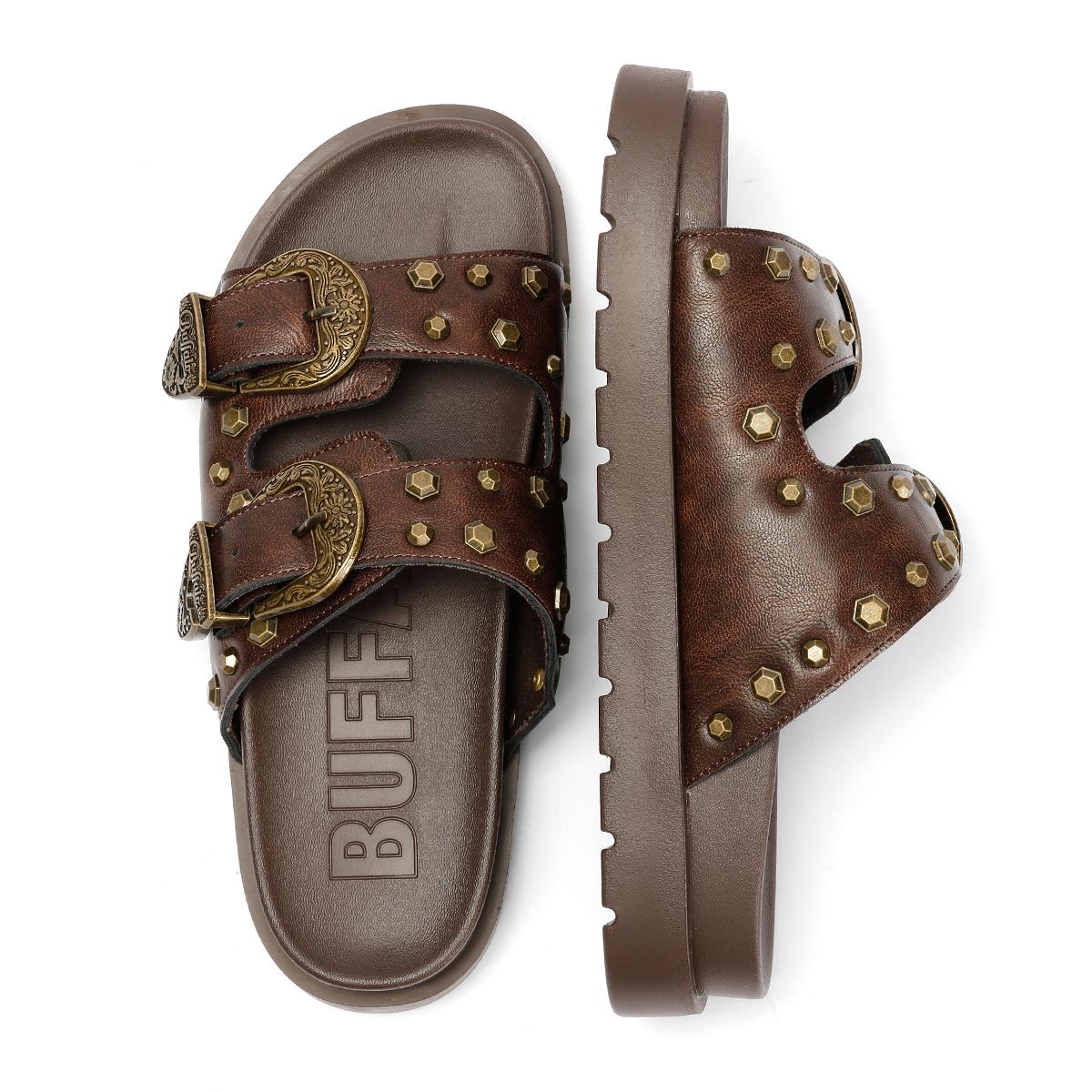 Buffalo Raya Ari West Leather Women's Brown Sandals