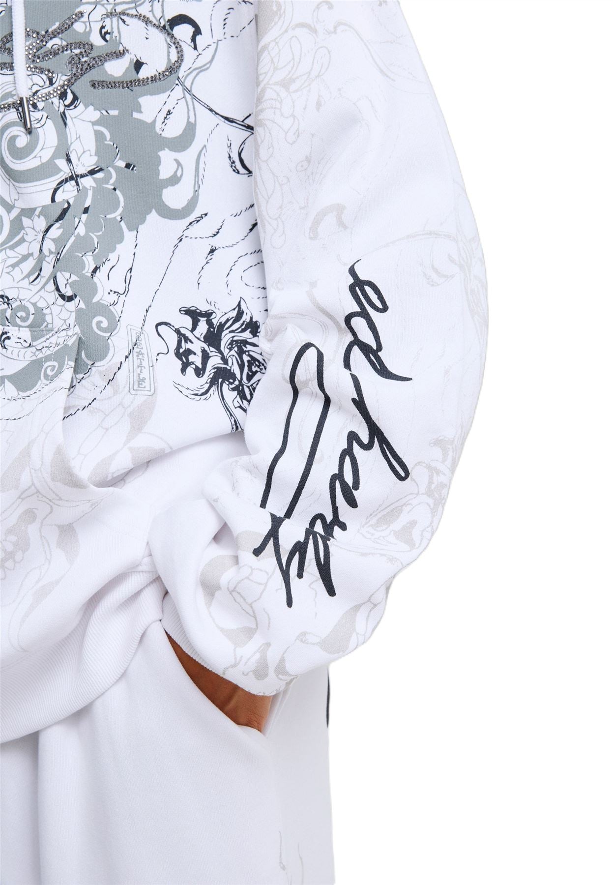 Ed Hardy Diamante Venom Enzyme Wash Relaxed Zip Thru Women's White Hoodie