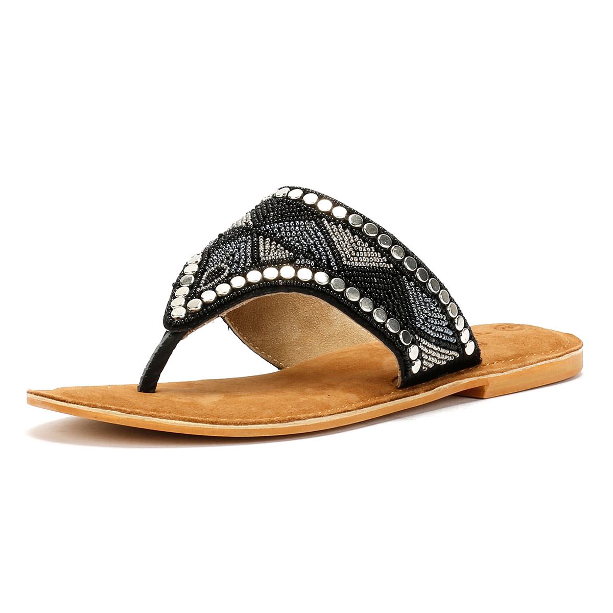 Tower London Toepost Women's Black Metallic Sandals