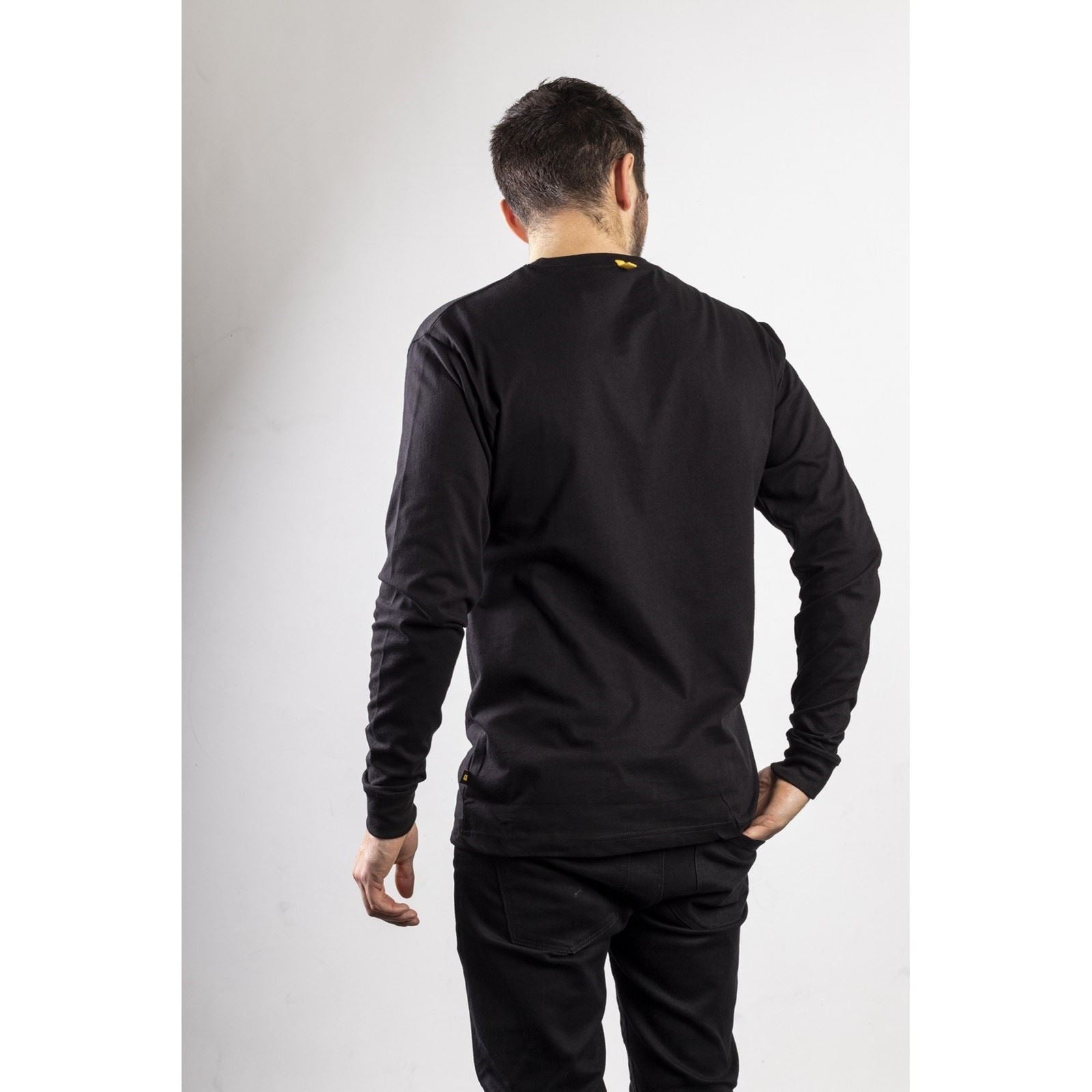 Caterpillar Trademark Banner Long Sleeve Cotton Men's Black T-Shirt