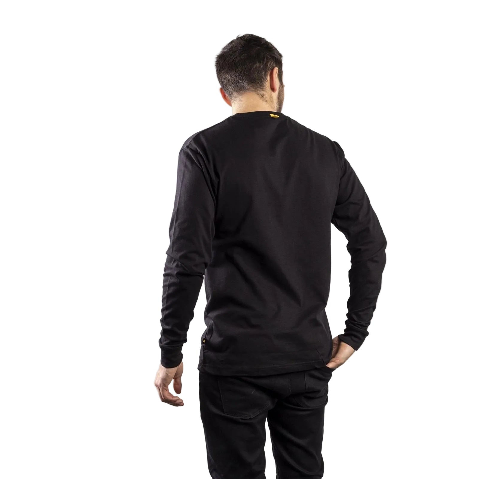 Caterpillar Trademark Banner Long Sleeve Cotton Men's Black T-Shirt