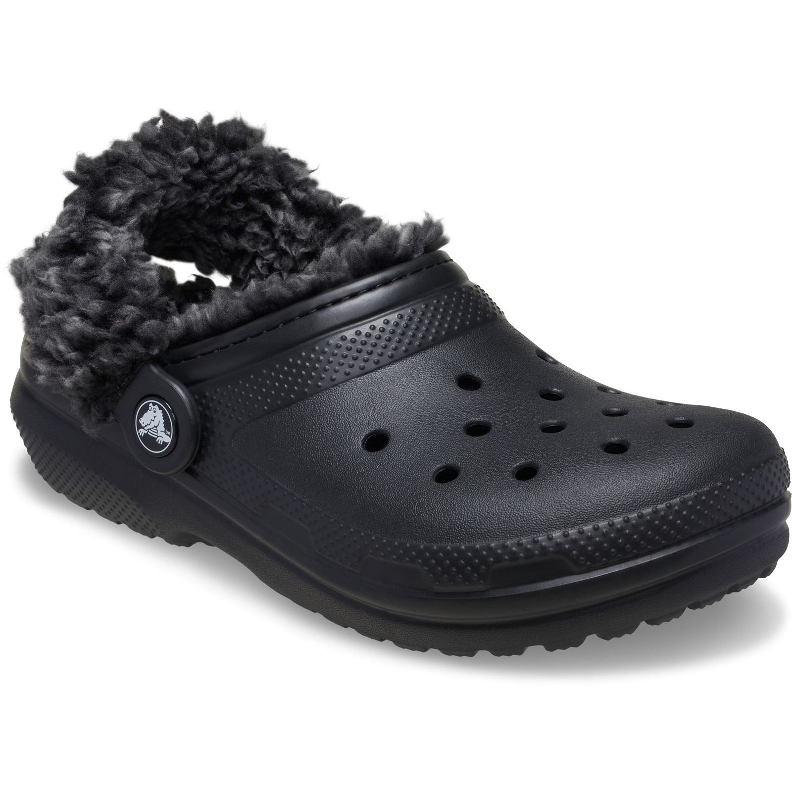 Crocs Classic Fleece Lined Textile Blend Kids Black Clogs