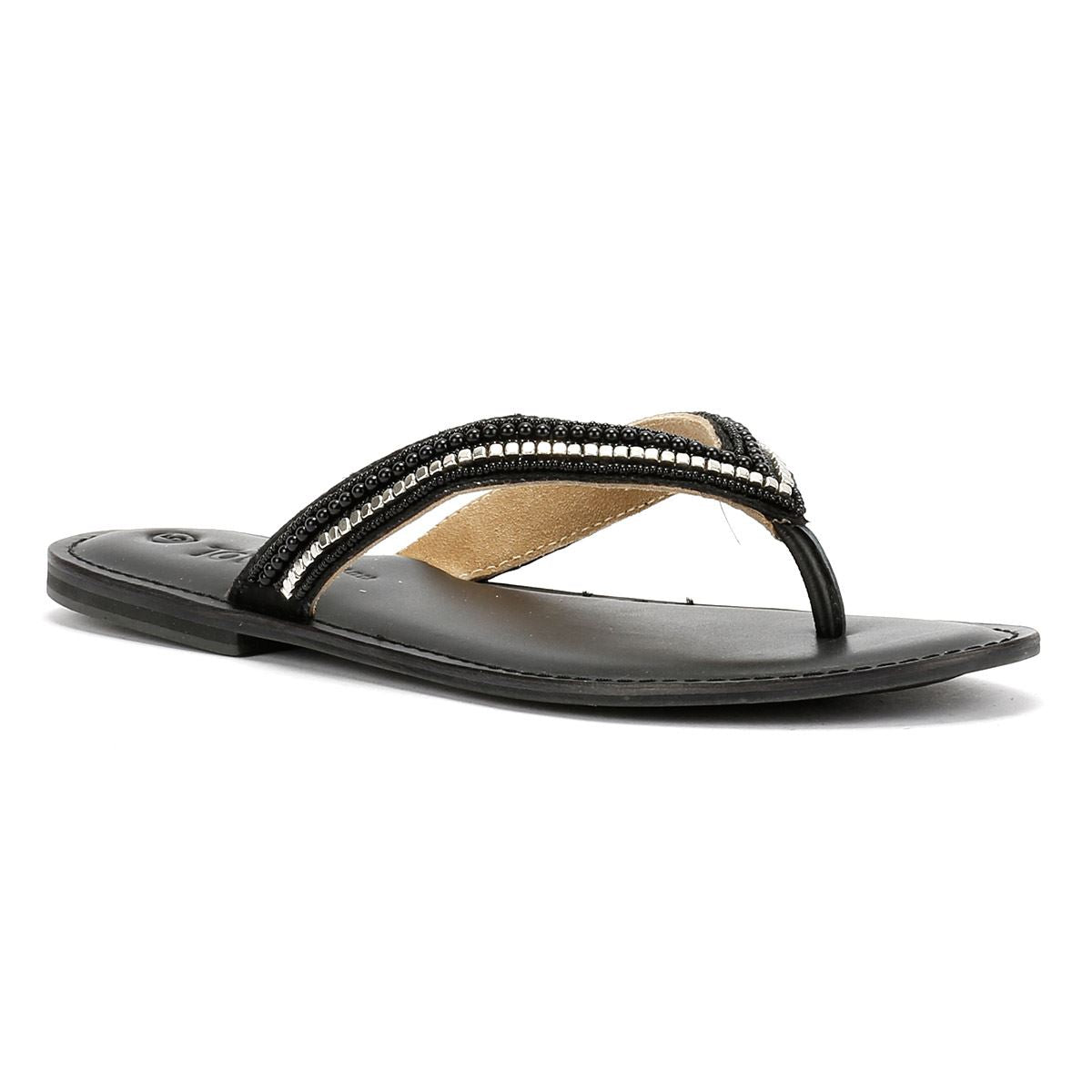 Tower London Metallic Bead Thong Women's Black Sandals
