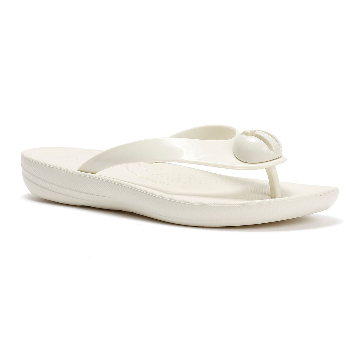 FitFlop Iqushion Glossy Button Women's Cream Flip Flops