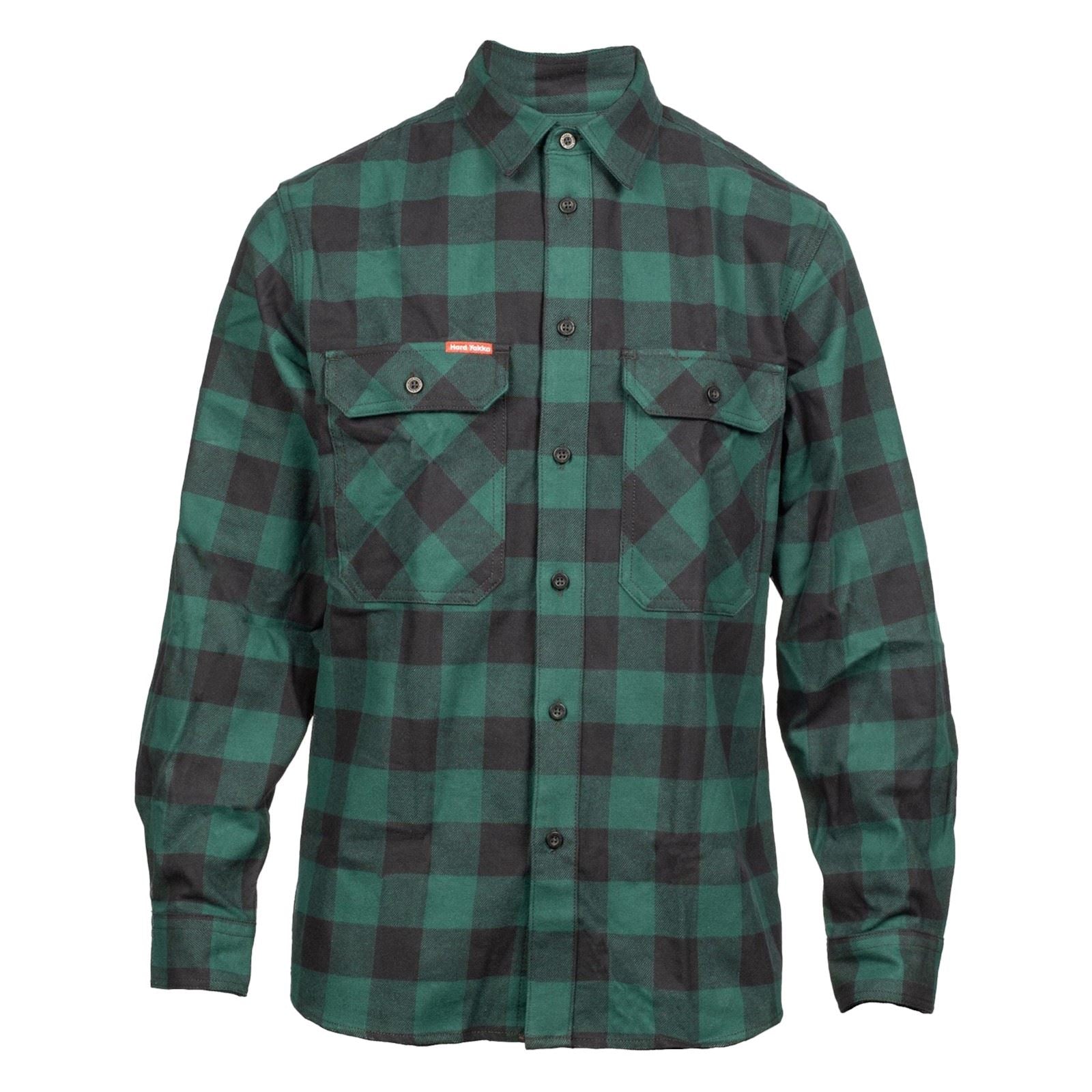 Hard Yakka Long Sleeve Check Flannel Cotton Men's Green Casual Shirt