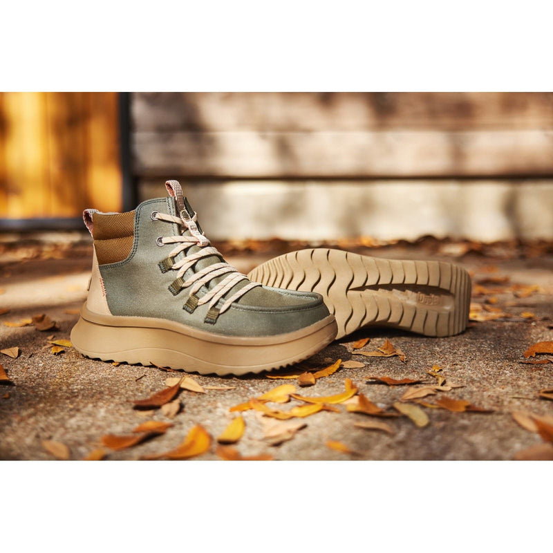 HEYDUDE Wendy Peak Apres PU Coated Canvas Women's Olive Boots