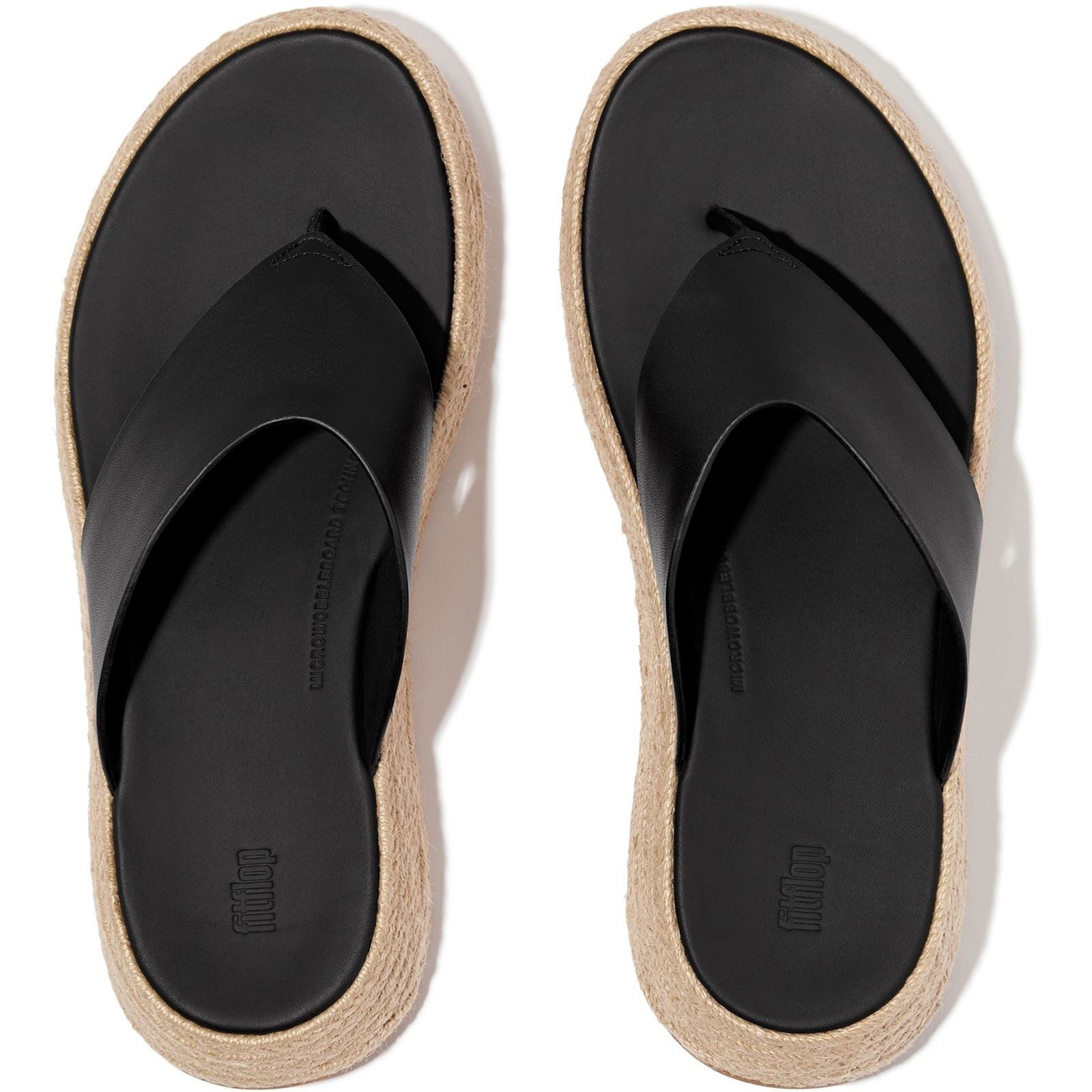 Fitflop F-Mode Toe Post Espadrille Leather Women's Black Sandals