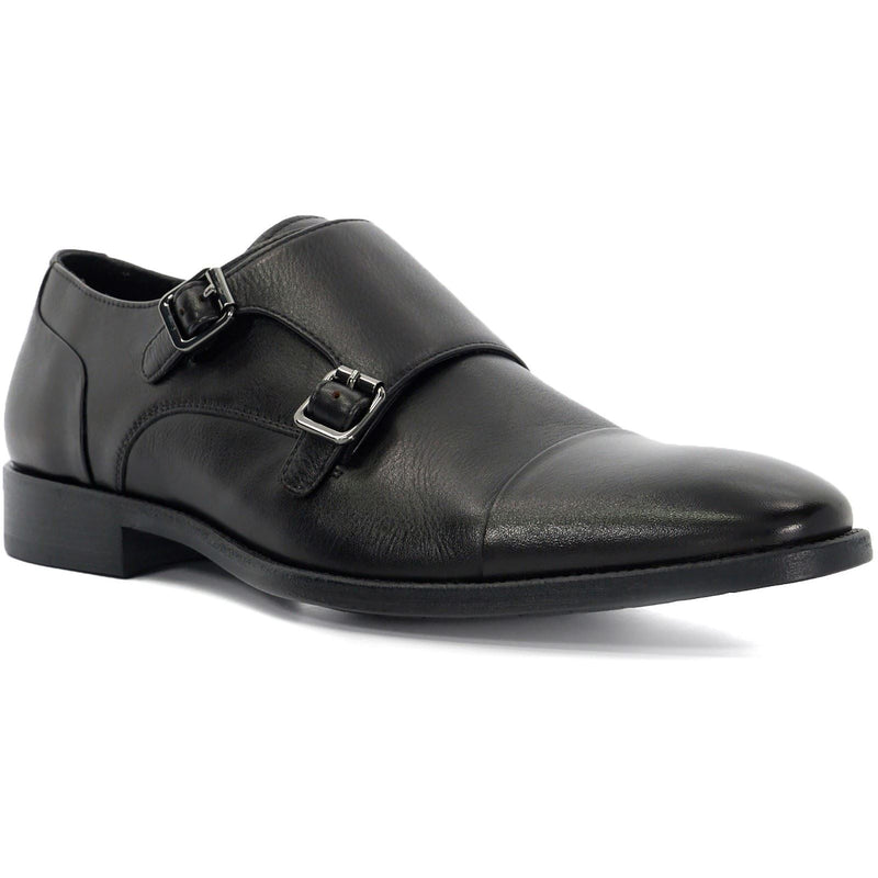 Dune Satchin Leather Men's Black Double Monk Shoes