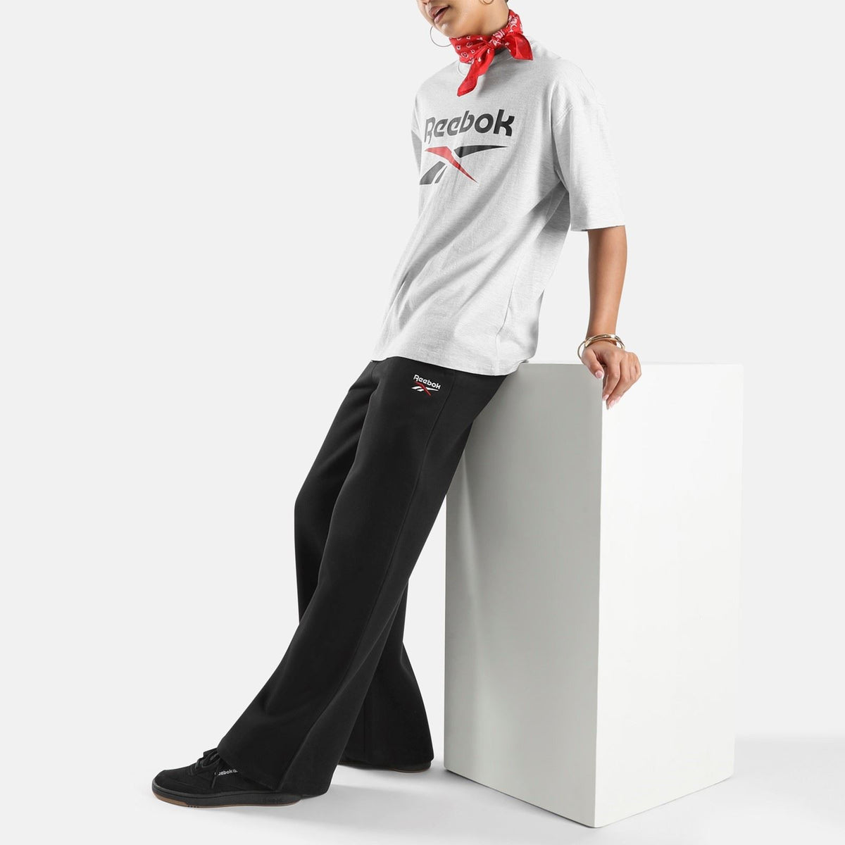 Reebok ID 2-Col Logo Wide Leg Pants Cotton Women's Black Sweatpants
