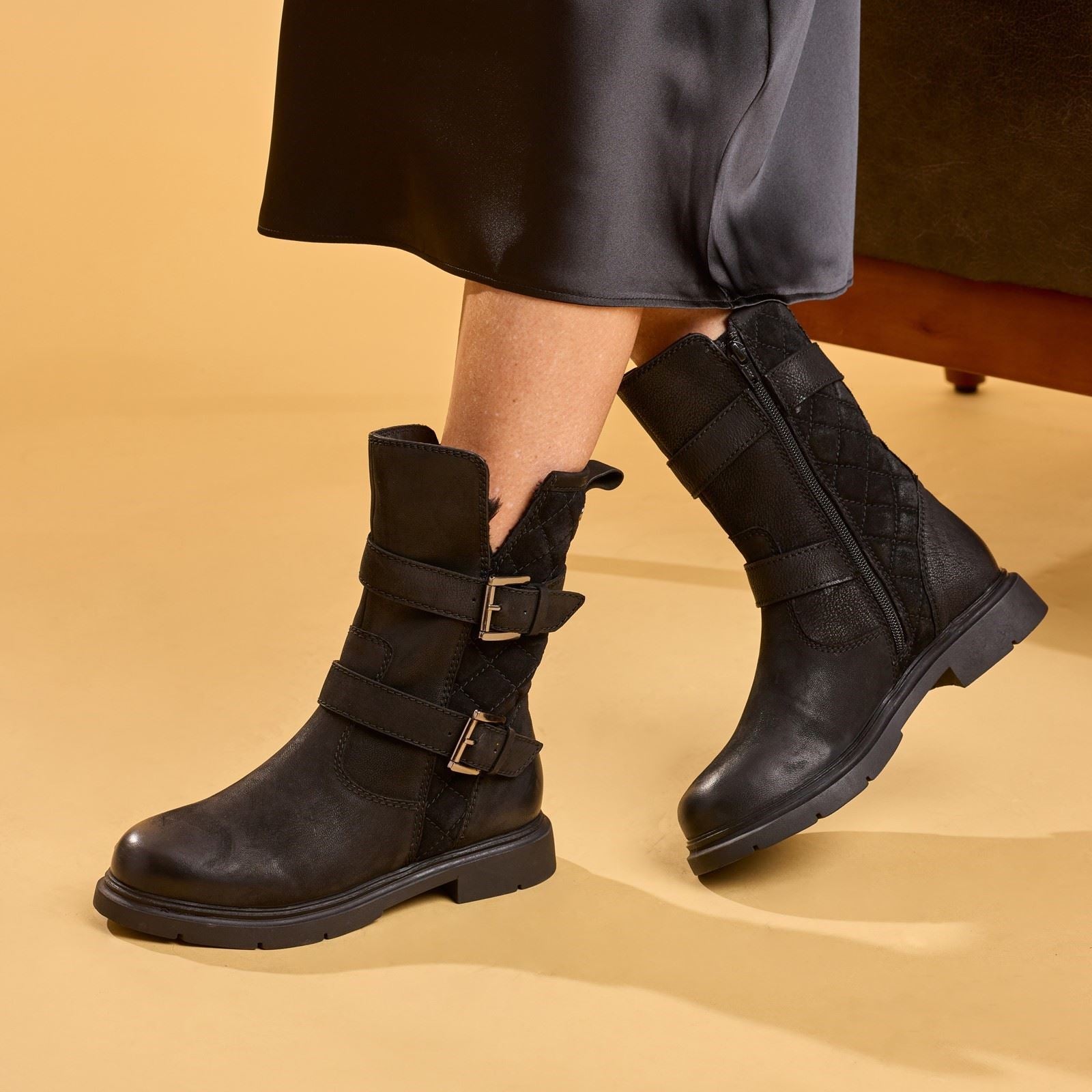 Hush Puppies Celine Buckle Leather Women's BLACK Boots