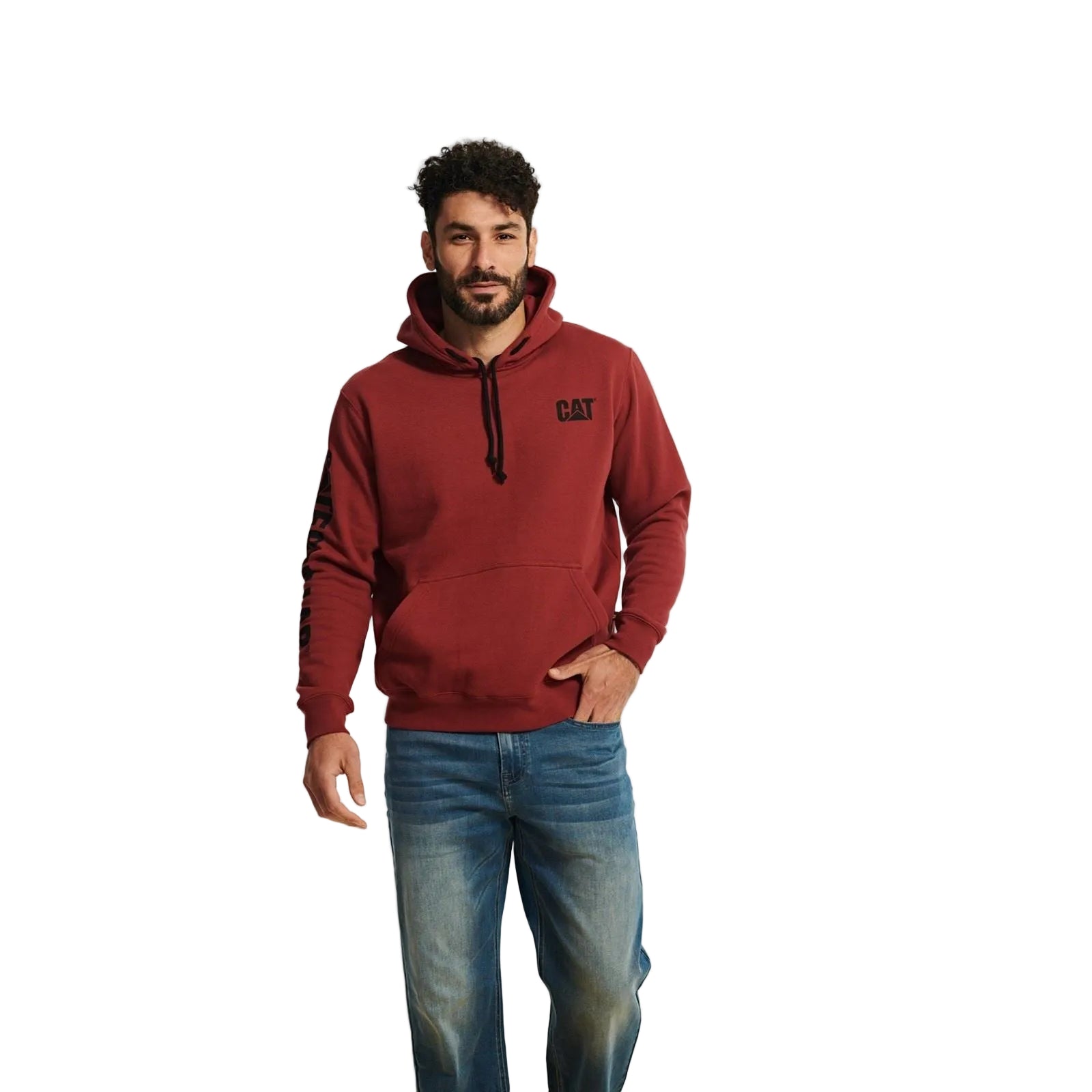 Caterpillar Trademark Banner Cotton Men's Red Hooded Sweatshirt