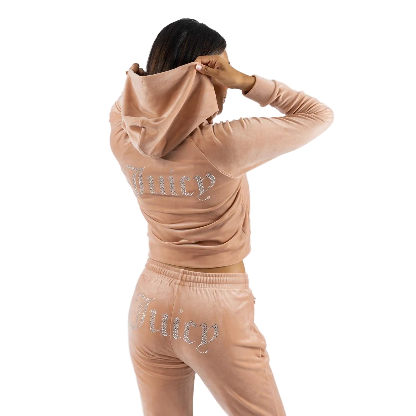 Juicy Couture Classic Velour Hoodie With Juicy Logo Polyester Women's Beige Hooded Sweatshirt