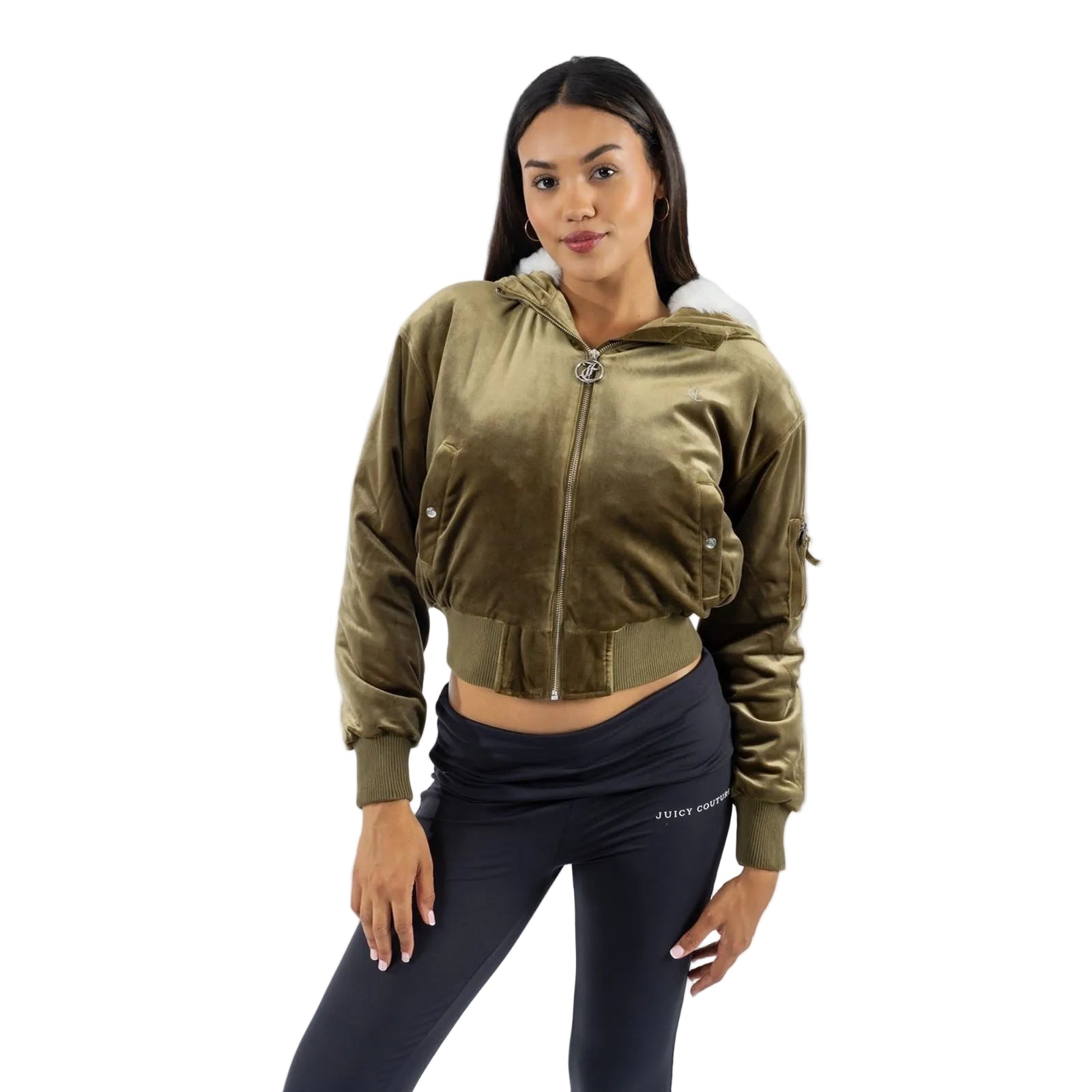 Juicy Couture Fur Rydell Women's Green Bomber Jacket