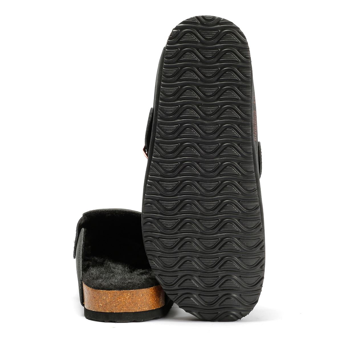 Penguin Poppy Fur Suede Women's Black Mules