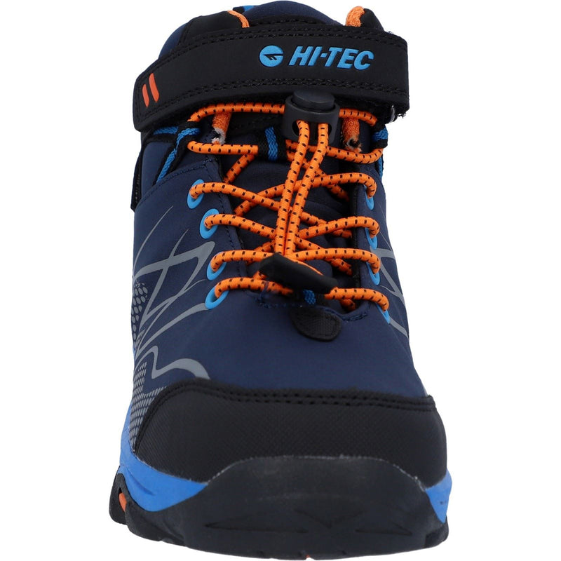 Hi-Tec Blackout Mid Synthetic Soft Shell Junior Navy/Orange/Lake Blue Hiking Boots