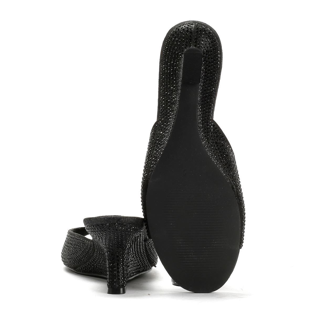 French Connection Tina Rhinestone Women's Black Wedge Sandals