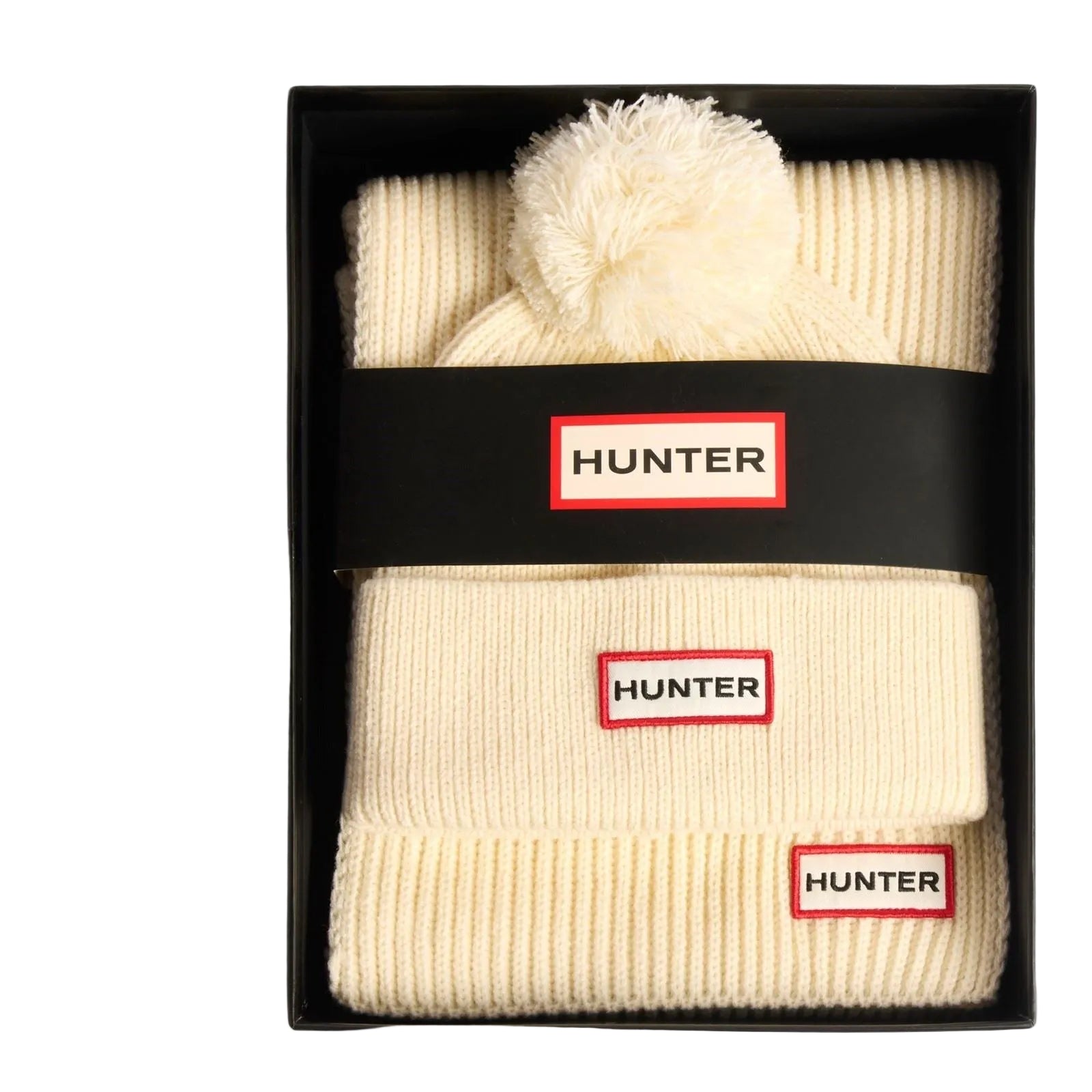 Hunter Arrinay Ribbed Pom Beanie/Scarf Box Set White Hat & Scarf Set - One Size
