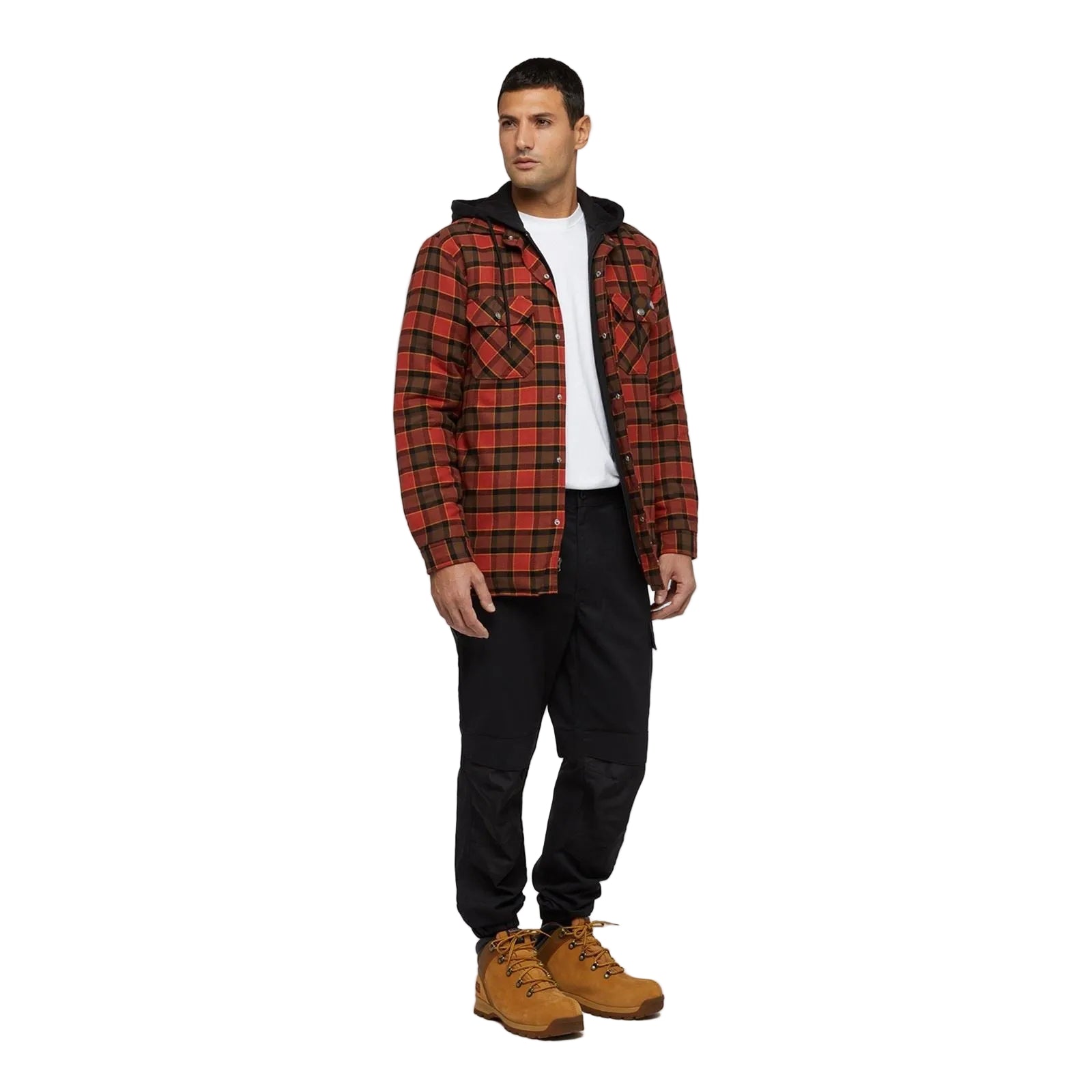 Dickies Fleece Hooded Flannel Shirt Men's Red Shirt Jacket