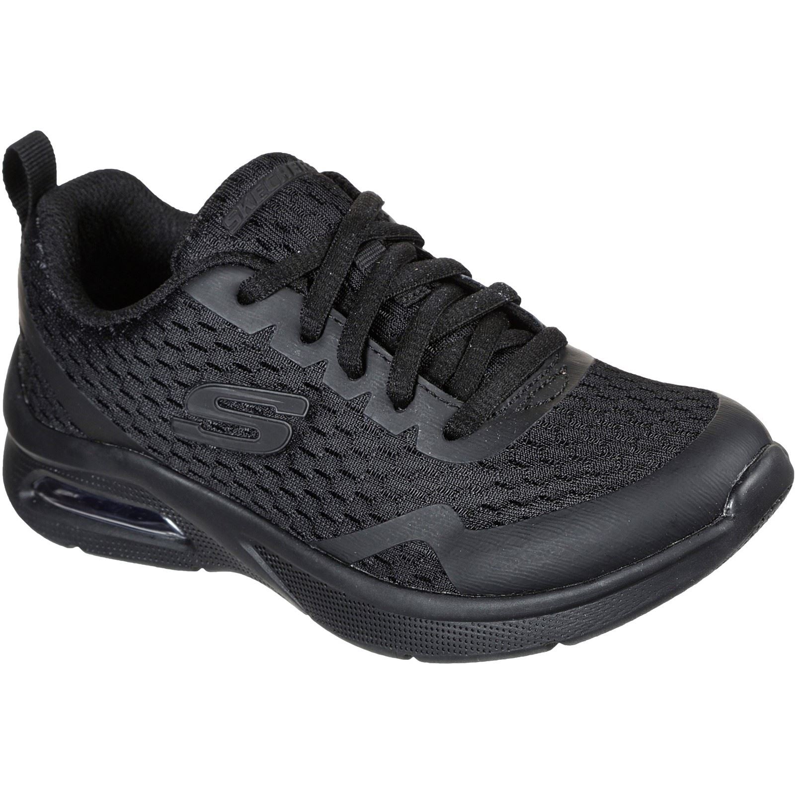 Skechers Microspec Max Synthetic Junior Black Textile & Trim Trainers