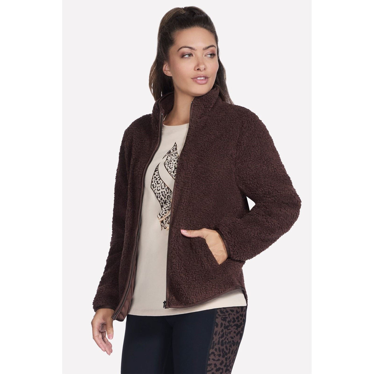 Skechers Skech-Sherpa Jacket Women's Brown Fleece Jackets
