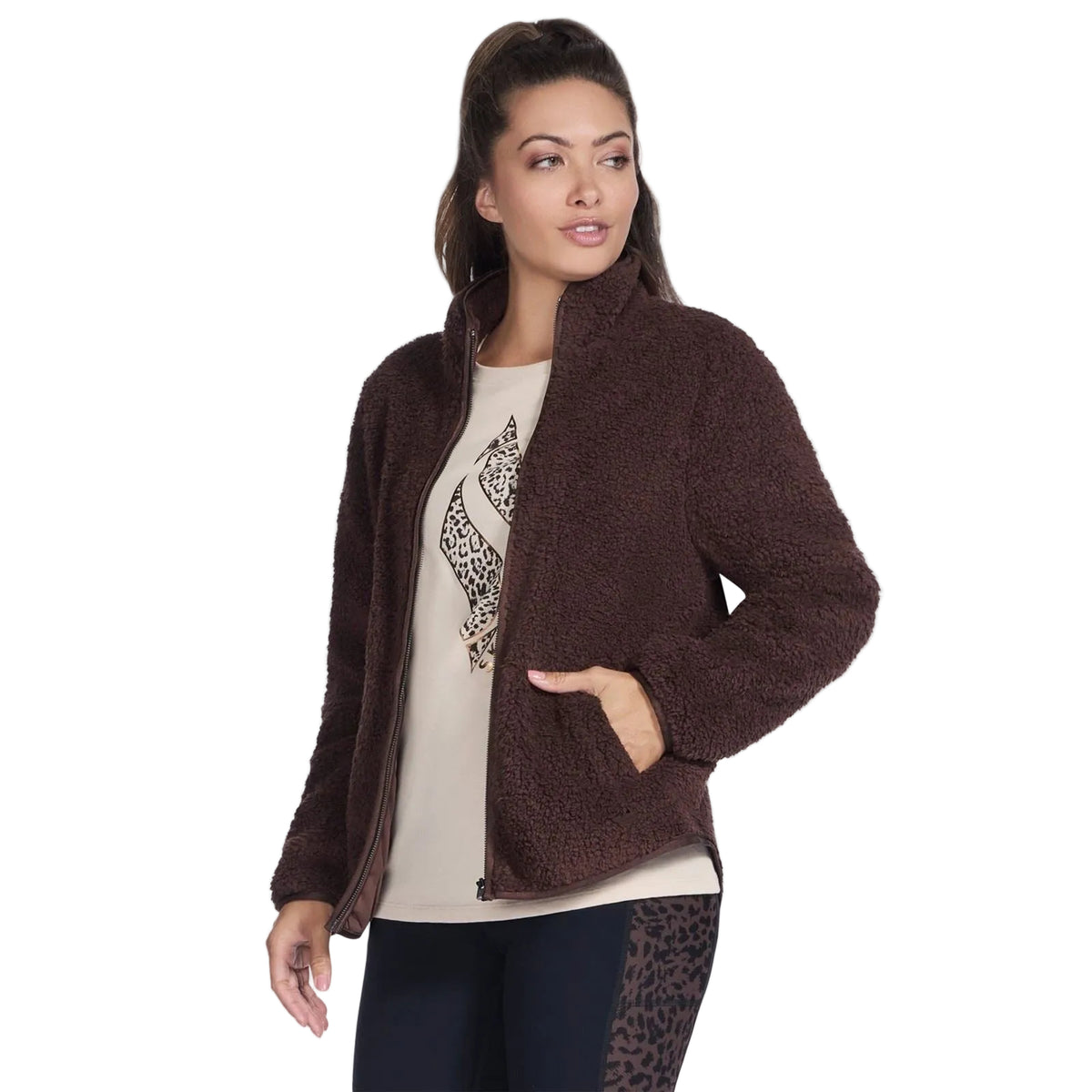 Skechers Skech-Sherpa Jacket Women's Brown Fleece Jackets