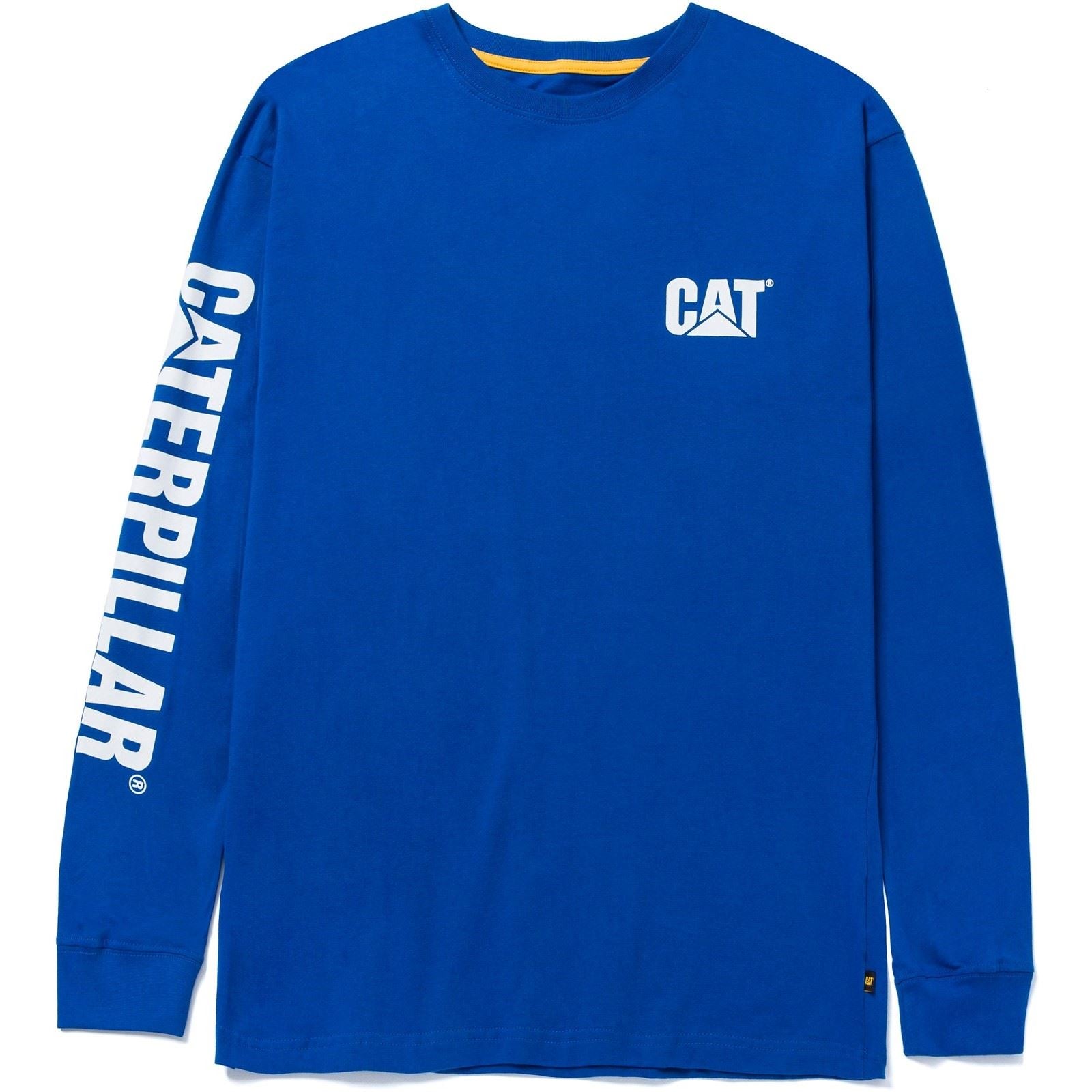 Caterpillar Trademark Banner Long Sleeve Cotton Men's Blue T-Shirt