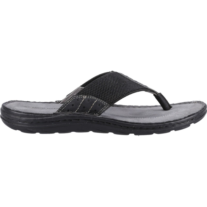 Hush Puppies Alan Toepost Leather Men's Black Flip Flops