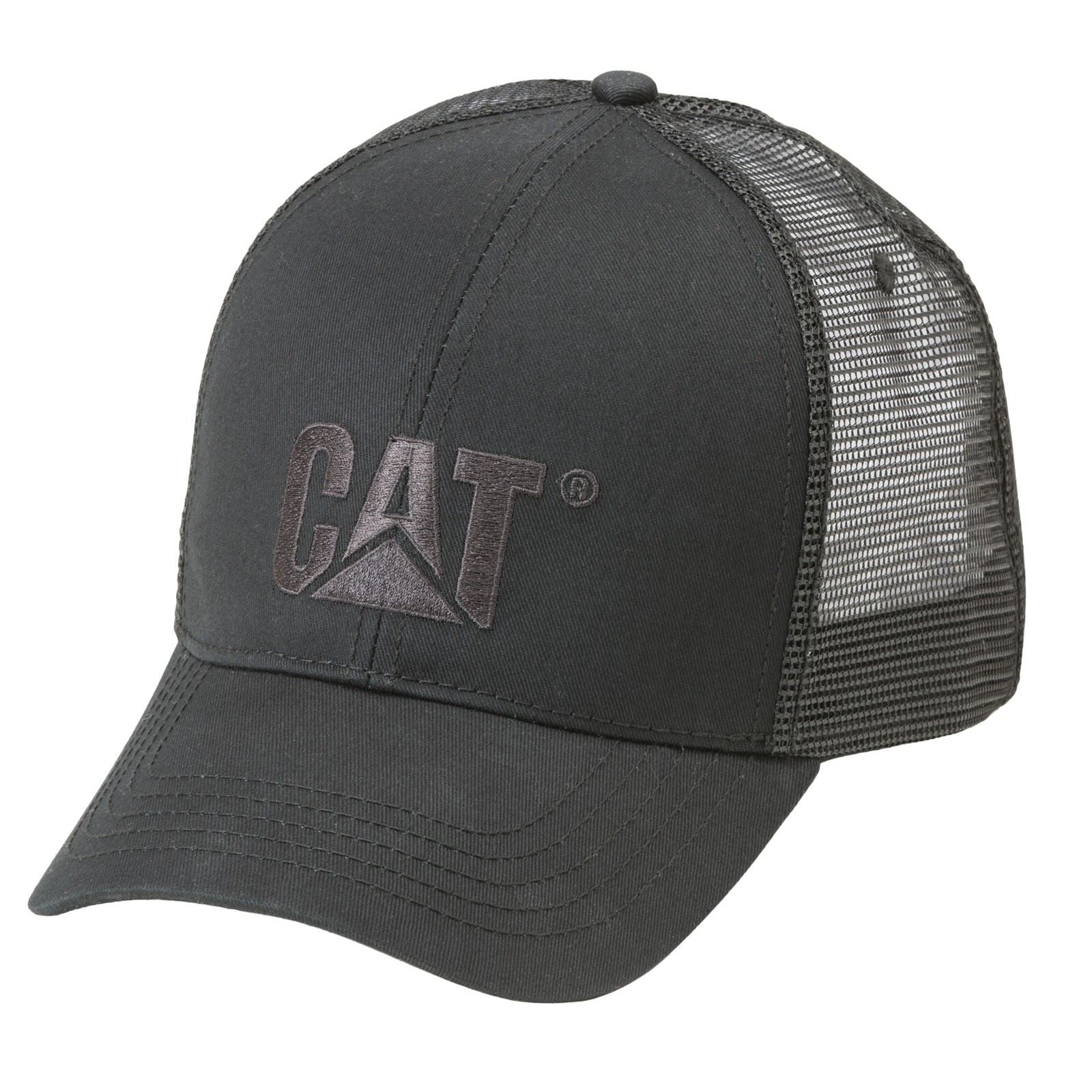 Caterpillar Raised Logo Cotton Black Baseball Caps