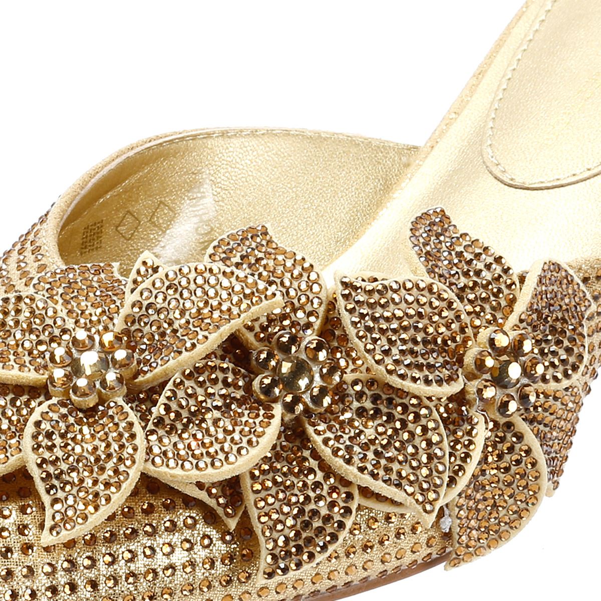 French Connection Victoria Velvet Kitten Heel Women's Gold Mules