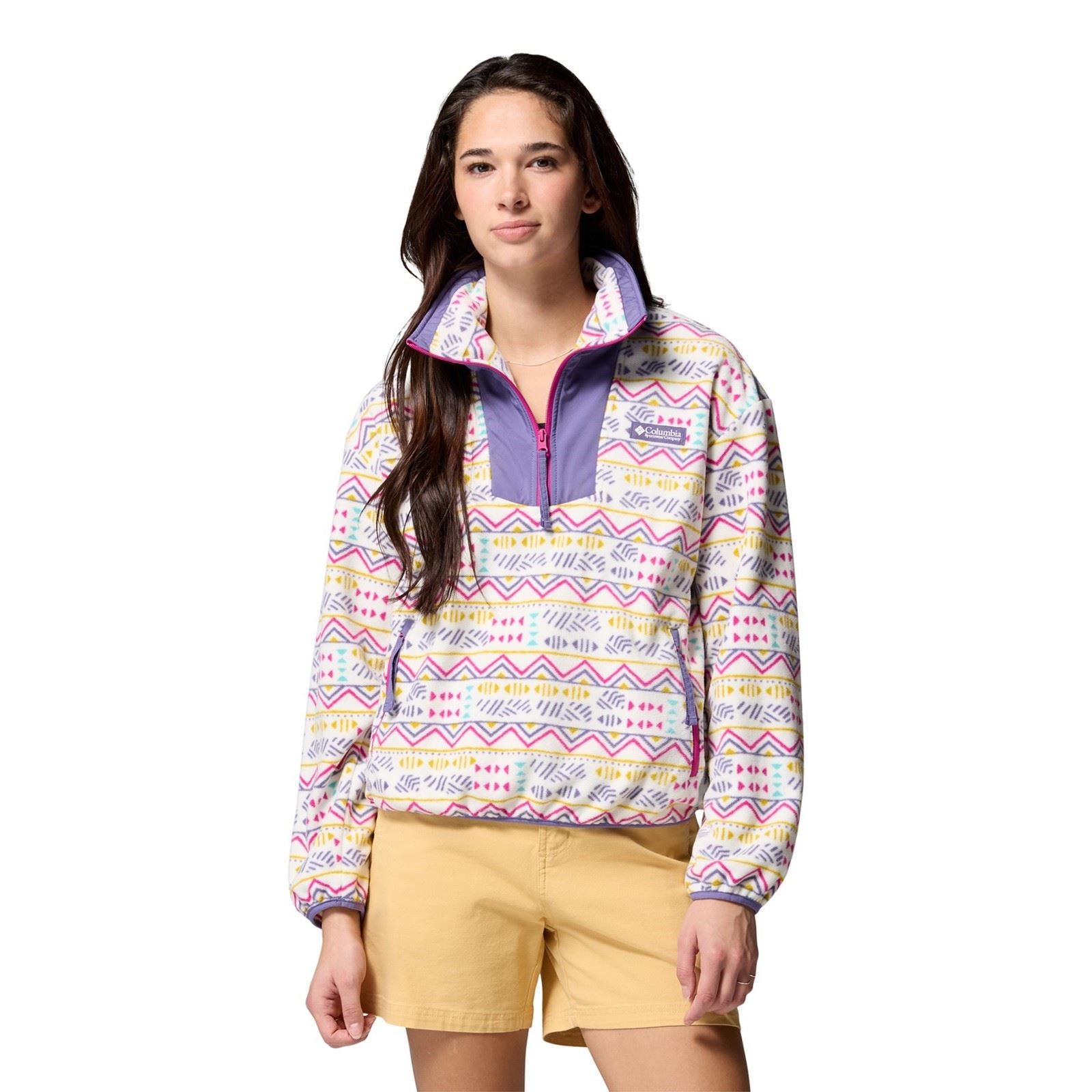 Columbia Sequoia Grove Printed Half Zip Polyester Women's White Fleece Pullover