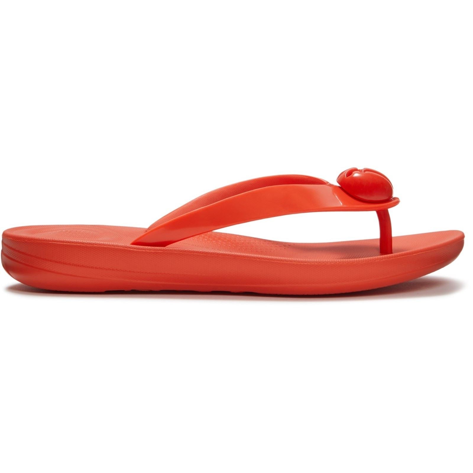 Fitflop iQushion Glossy-Button Polyurethane Women's Cherry Tomato Flip Flops