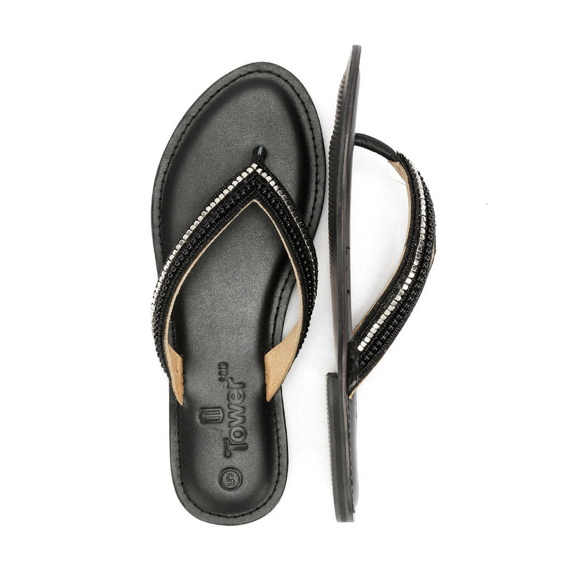 Tower London Metallic Bead Thong Women's Black Sandals