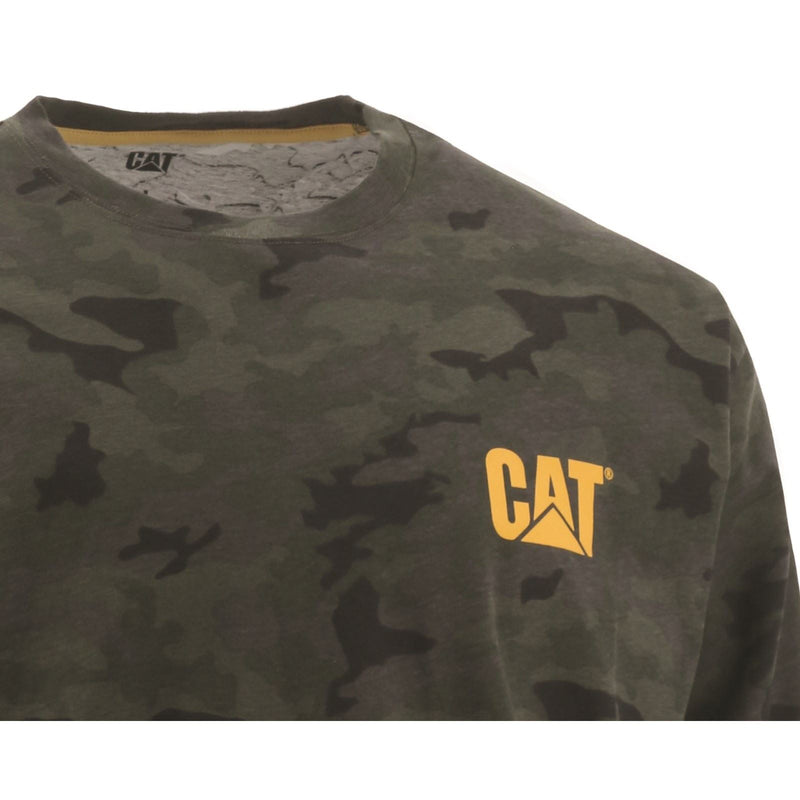 Caterpillar Trademark Banner Long Sleeve Cotton Men's Green T-Shirt