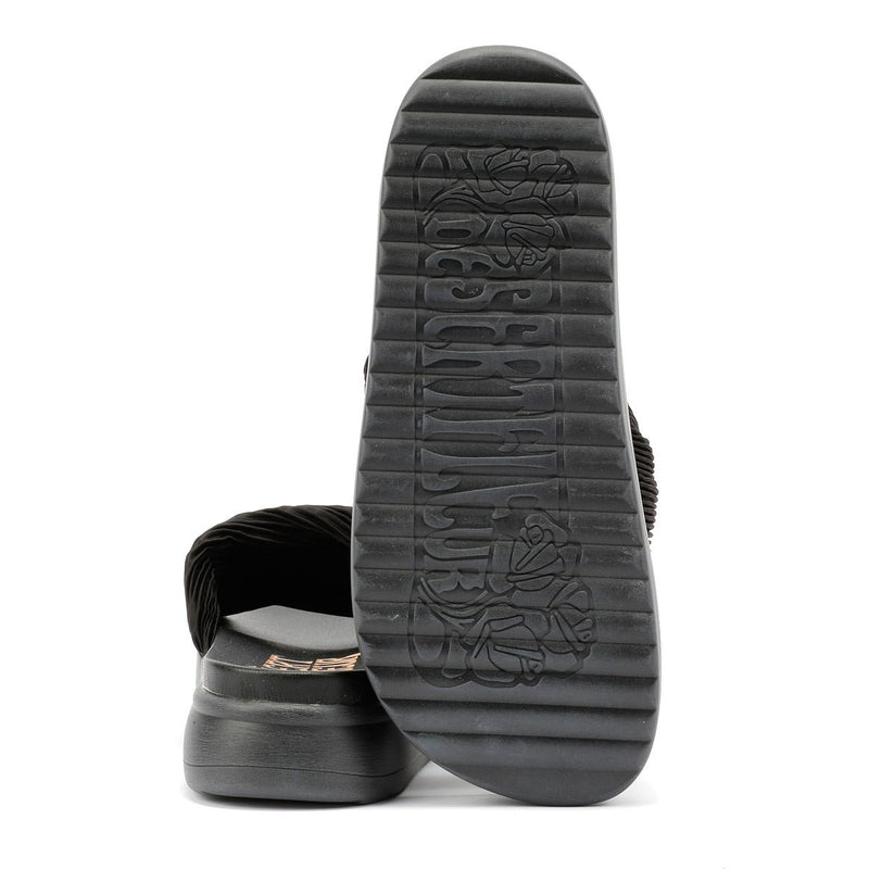 Desert Fleur Gabbro Pleated Satin Women's Black Sandals